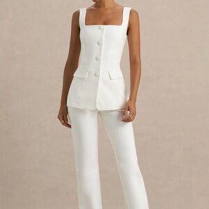 Club L London Aceline White Square-Neck Tailored Jumpsuit Size 8